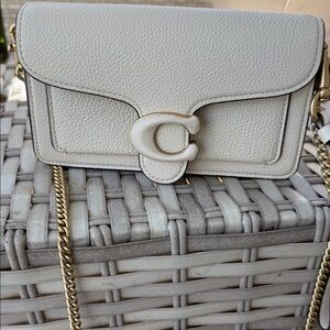 Coach Cream Crossbody Bag with Gold Chain